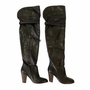 Women's Brown Distressed GENUINE Leather Over-the-Knee Boots